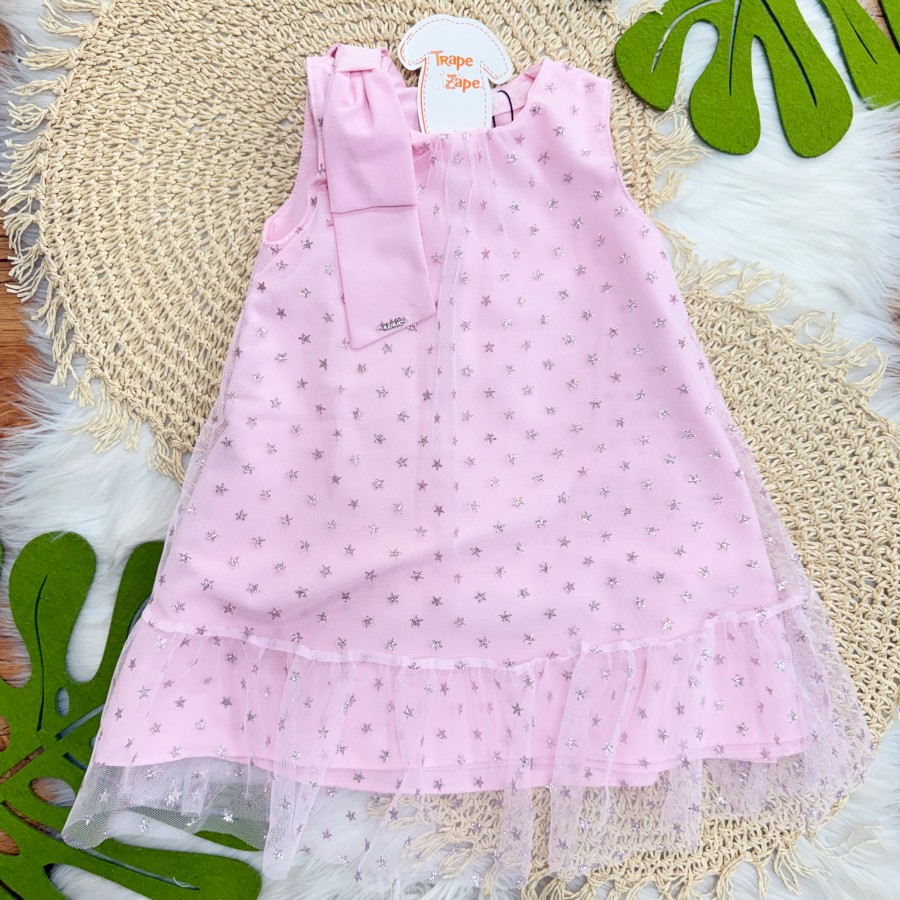 Vestido em Tule Estrelinhas Brilhantes - Rosa